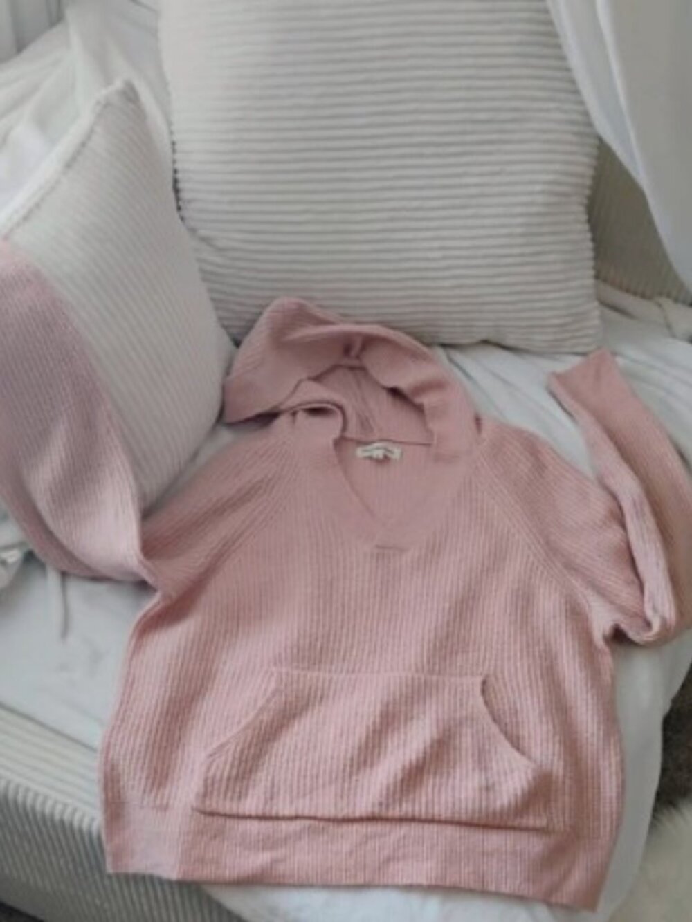 Lucky Brand Blush Pink Knit Hoodie Sweater Soft Cozy Lounge M